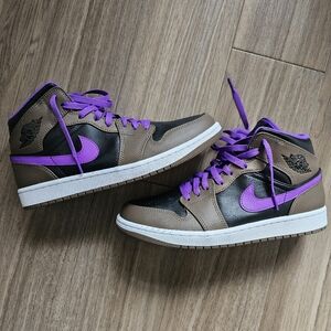 Size 10 Air Jordan 1 Mid. "Purple Mocha" colorway